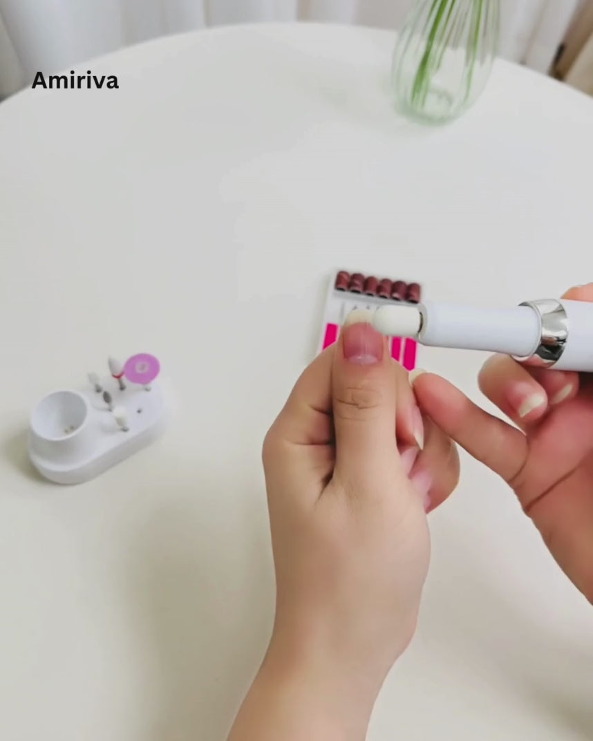 Amiriva K16 Electric Manicure Drill – CE/FCC certified professional nail file machine for home and salon use with multiple attachments